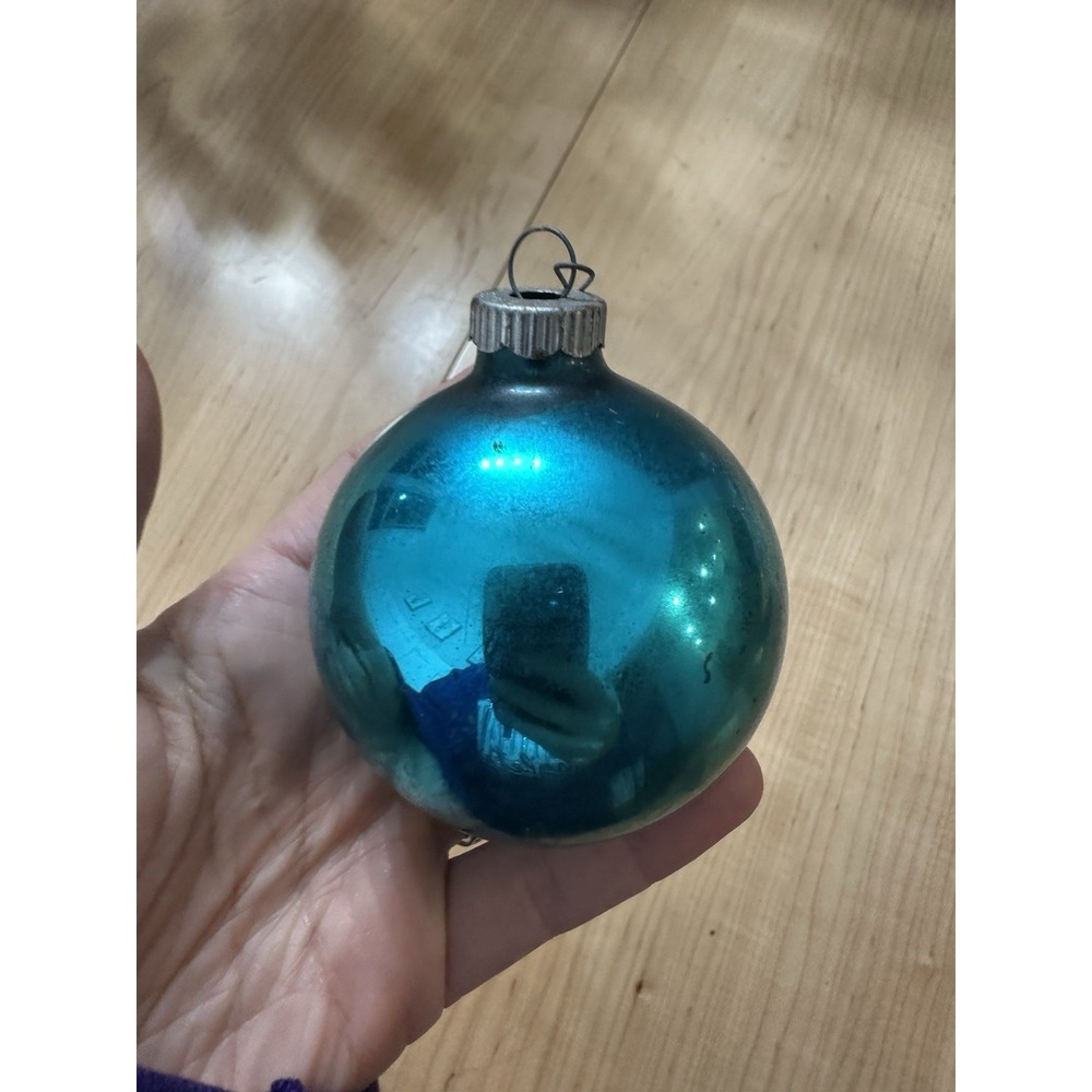 Shiny Brite Mercury Glass Round Ornament Aqua Turquoise Teal Blue Vintage 2in